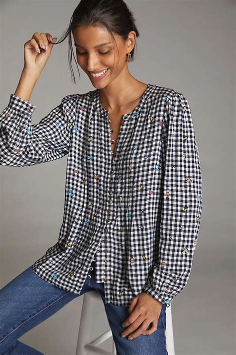 Pilcro Embroidered Gingham Buttondown Shirt Anthropologie Uk