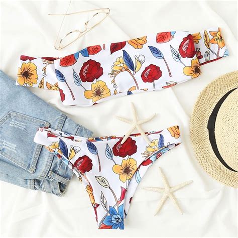 Flower Print Off The Shoulder Bikini Set Outfits For Teens Cool