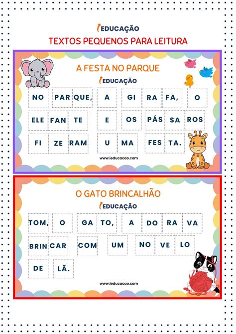 Textos Pequenos para Leitura: 30 Modelos para Imprimir