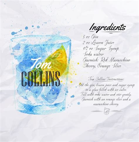 Premium Vector Tom Collins Cocktails Watercolor