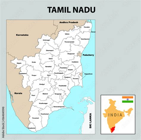 Tamil Nadu Map Political And Administrative Map Of Tamil Nadu With