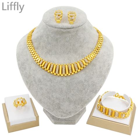 Liffly New Dubai Gold Jewelry Sets For Women Indian Jewelry African