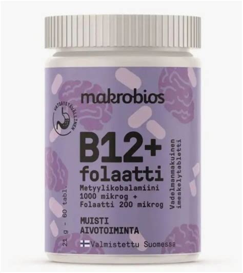 Makrobios B12+ folaatti / Витамин B12 + фолиевая кислота, 60 таблеток ...
