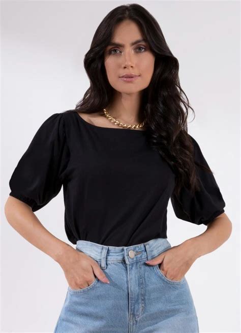 Blusa Preta Mangas Bufantes Quintess