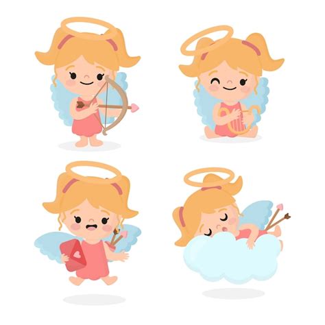 Colección de personajes de cupido de diseño plano Vector Gratis