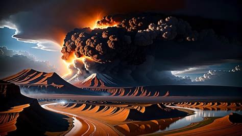 Premium Photo | Illustration of a powerful volcanic eruption with a massive plume of smoke ...