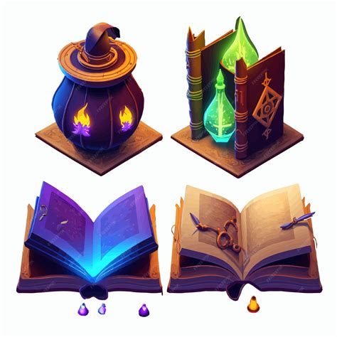 Premium Vector | Open and closed magic books of spells with fantasy covers bookmarks and mystery ...