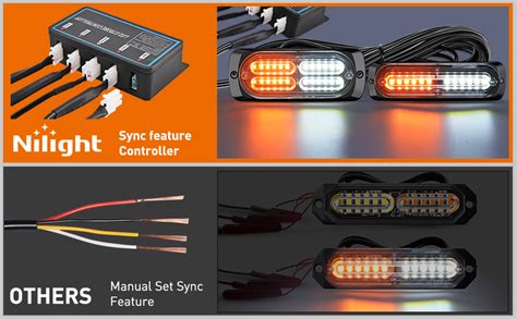 Nilight 8pcs Led Strobe Lights 12v Sync Feature Amber White