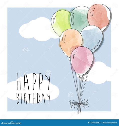 Congratulations Birthday Card With Golden Balloons Cartoon Vector ...