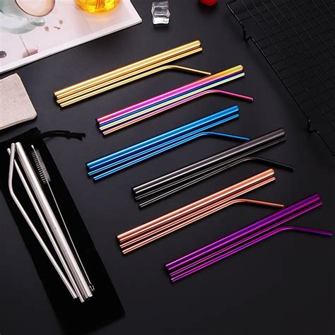 Jual Sedotan Stainless Steel 5 Items Dalam 1 Set Reusable Straw Minuman 1 Set Terdiri 5 Items