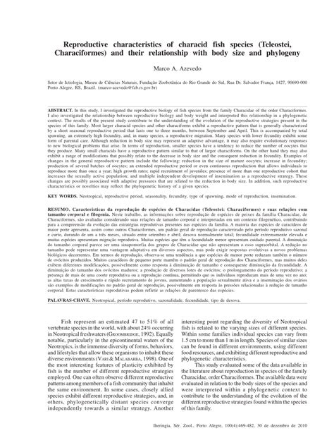 (PDF) Reproductive characteristics of characid fish species (Teleostei ...