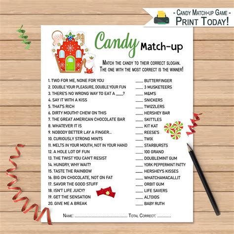 Candy Match Up Game Christmas Activity Printable Christmas Etsy