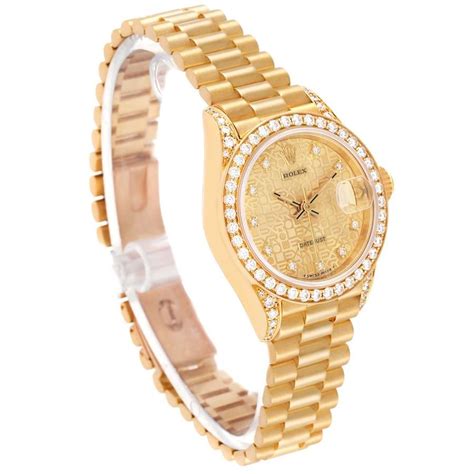 Rolex Datejust President Yellow Gold Diamond Ladies Watch 69158 Box Papers At 1stdibs