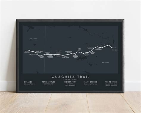 Ouachita Trail Map Poster Ouachita Mountains Thru Hike Print Talimena ...