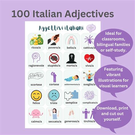 Italian Adjectives Italian Vocabulary Italian Flashcards Etsy