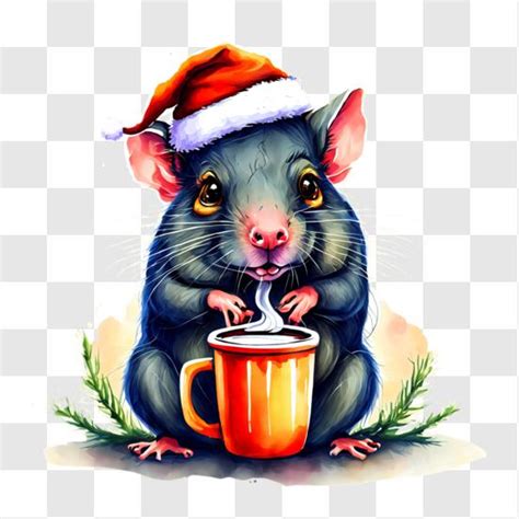 Download Humorous Rat Illustration Drinking Coffee Png Online