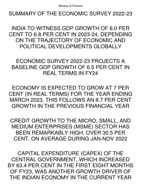 Economic Survey 2022 23 Gist Pdf Economic Growth Inflation