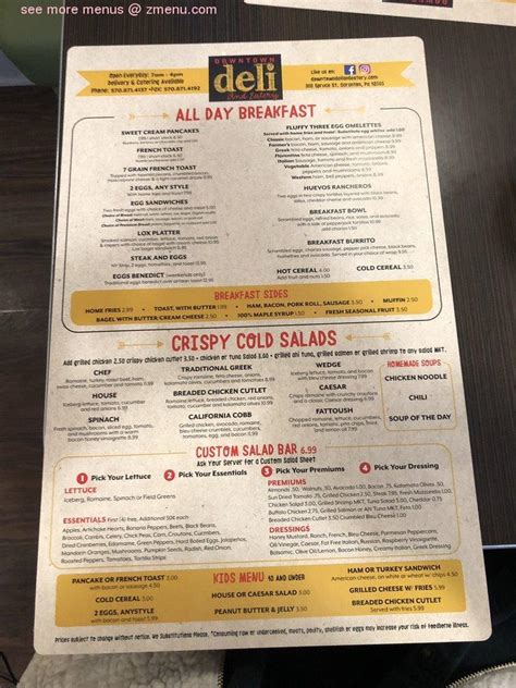 Menu At Downtown Deli Restaurant Scranton