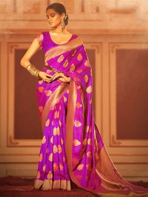 Buy Golden Zari Weaving Silk Wedding Wear Saree Online At Ethnic Plus