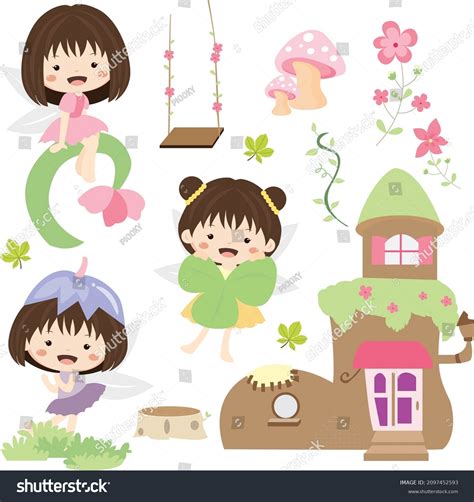 Little Fairies Princess Flower Cartoon Stock Vector Royalty Free