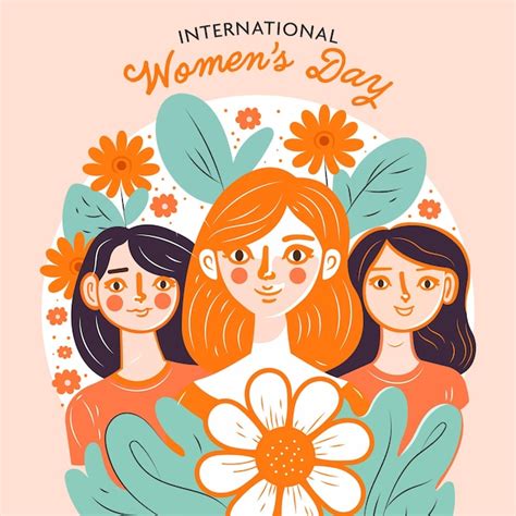 Concepto Del Día Internacional De La Mujer Con Tres Personajes De Niña