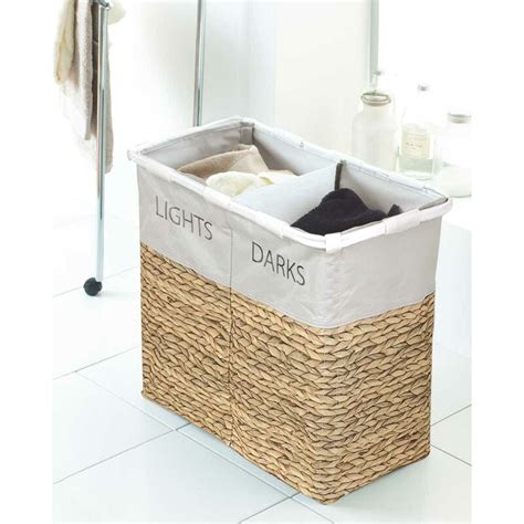 Laundry Hamper Bin Basket Compartment Large Storage Hyacinth Lights