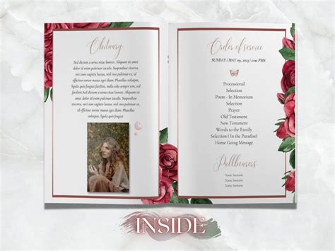 Page Red Rose Obituary Program Template X Obituary Template