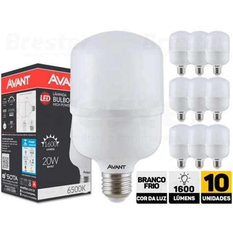 Kit 10 Lâmpada Led Bulbo hp 20w E27 Branco Frio 6500k Avant Escorrega