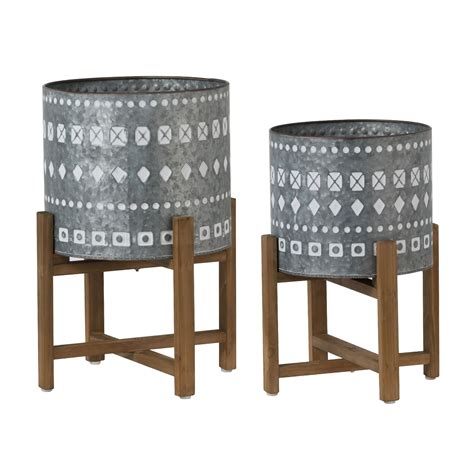 Classic Round Planters w/ Wooden Stand Set Of 2 - Walmart.com