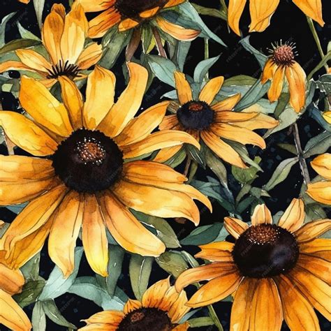 Premium Ai Image A Painting Of A Yellow Sunflowers On A Black Background