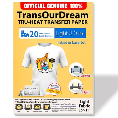 Transourdream Tru Transfer Pro Heat Transfer Paper 8 5x11 20 Sheets Compatible With Inkjet