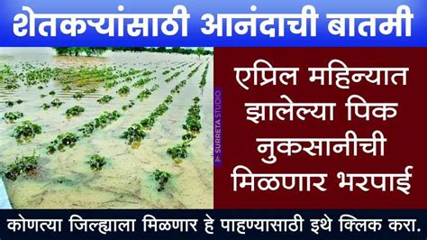 Subsidy या जिल्ह्यातील शेतकऱ्यांना मिळणार पिकांची नुकसान भरपाई