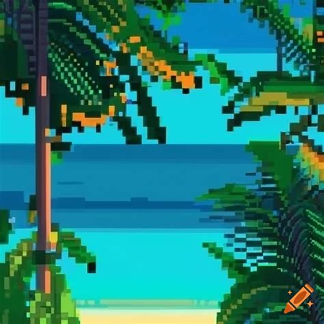 Pixel Art Tropical Paradise With Beaches Jungles And Tropical Animals