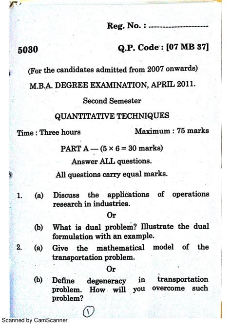 Quantitative Techniques Question Paper