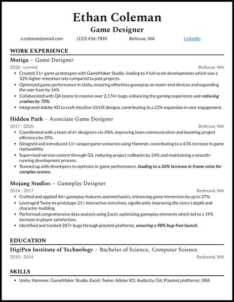 5 Game Design Resume Examples Created For 2025