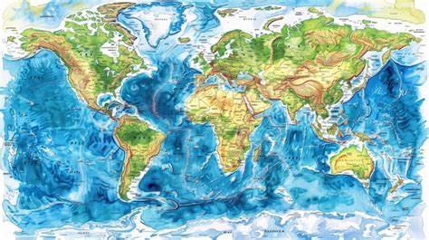 HandPainted World Map with Ocean Depths | Premium AI-generated image