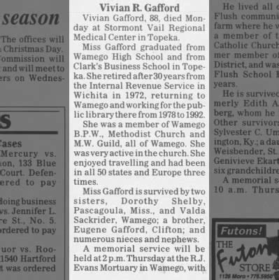 Obituary For Vivian R Gafford Aged Newspapers