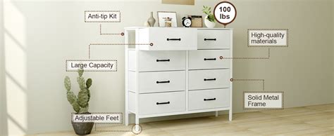 Lyncohome Dresser For Bedroom With Drawers White Storage Cabinet For