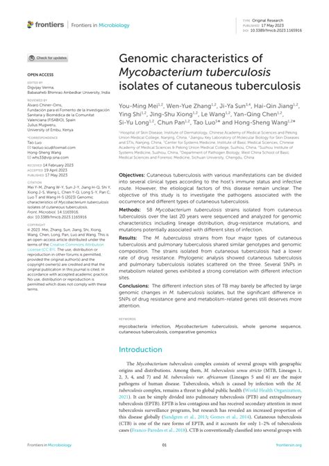 Pdf Genomic Characteristics Of Mycobacterium Tuberculosis Isolates Of