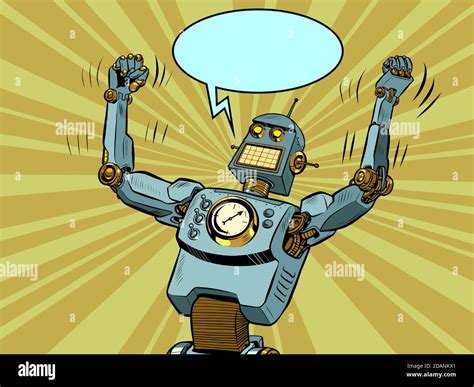 Robot villain in a winning pose. Technological progress. The comic ...