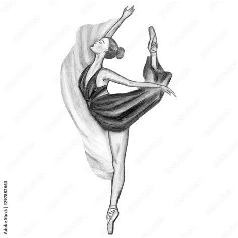 Ballerina In Jump Sketch Hand Drawn Graphic Arts Pencil Drawing