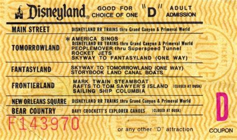 Vintage Disneyland Tickets The A B C D E Rides And Attractions At The