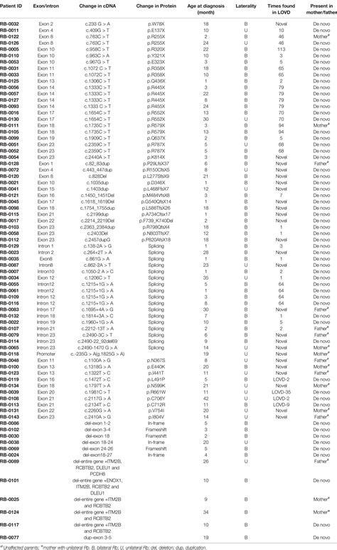 Frontiers Spectrum Of RB1 Germline Mutations And Clinical Features In