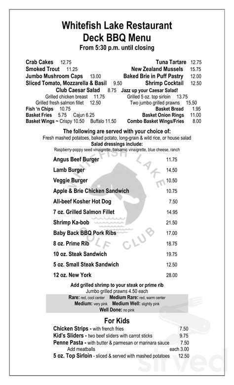 Whitefish Lake Restaurant menu in Whitefish, Montana, USA