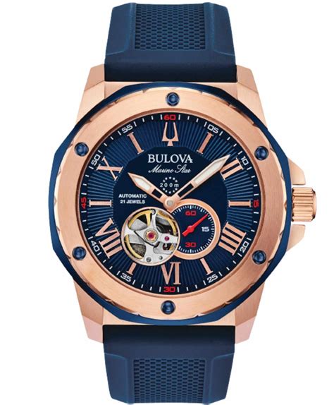 Relógio Bulova Marine Star 98A227 Automatic Rose Mostrador Azul