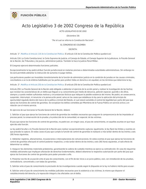 Acto Legislativo 3 de 2002 Congreso de la República EL CONGRESO DE