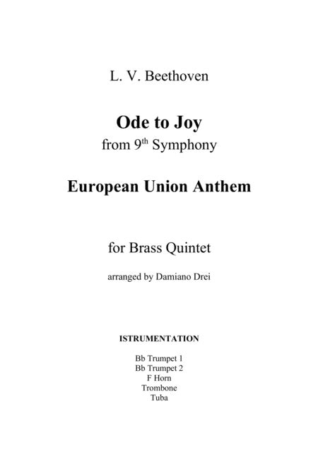 Ode To Joy Europe Anthem For Brass Quintet Sheet Music L V