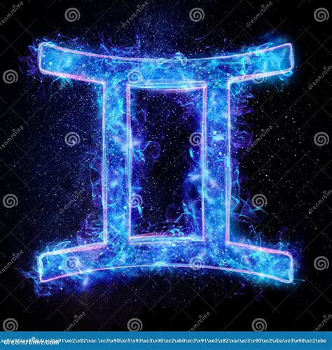 Gemini Zodiac Sign Icon Blue Neon Hologram On A Dark Background Of The