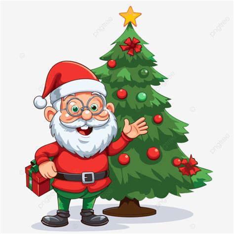 Happy Christmas Clipart Cartoon Santa Claus With The Christmas Tree