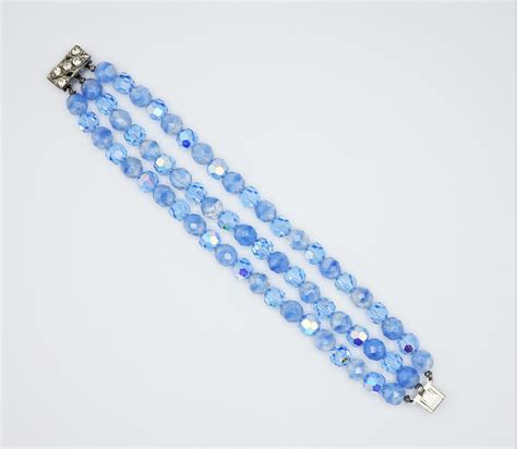 Pulsera De Cuentas De Cristal Azul Triple Strand Givre Y Etsy